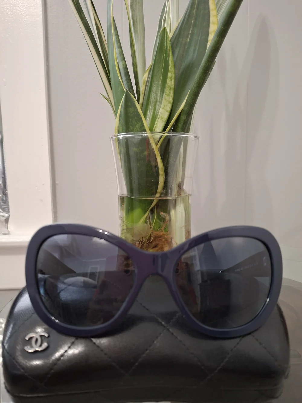 Chanel Women's Black Oversized Cat-Eye Sunglasses with Quilted Case
